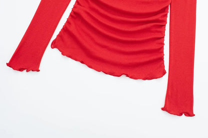 HH 2025 Woman Sexy Off Shoulder Long Sleeve T-Shirts Cotton Top New Women Short Ruched Simple Basic Translucent Tshirts