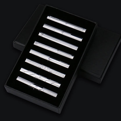 8pcs Tie Clips Metal Diamond With Box For Men Wedding Mens Necktie Clips Set Chrome Stainless Steel Jewelry Gentleman Ties Pin