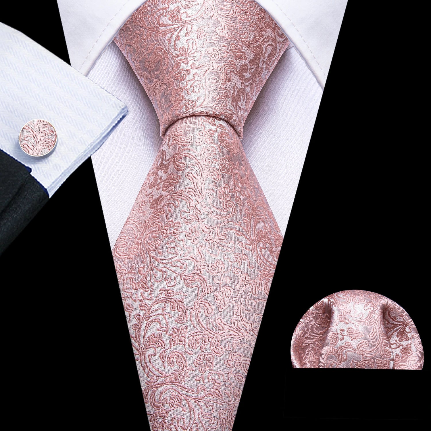 Barry.Wang Colorful Men Tie Handkerchief Cufflinks Set Novelty Floral Necktie for Male Designer Wedding Business Party Gift