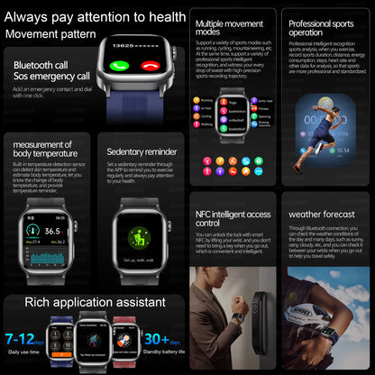 2026 New Air Pump+Air Bag+NFC Health SmartWatch Precise Blood Pressure Blood Fat Monitoring Voice Call Smartwatch For Men Women