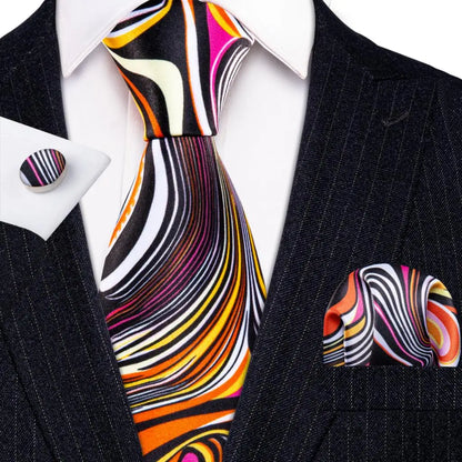 Barry.Wang Colorful Men Tie Handkerchief Cufflinks Set Novelty Floral Necktie for Male Designer Wedding Business Party Gift