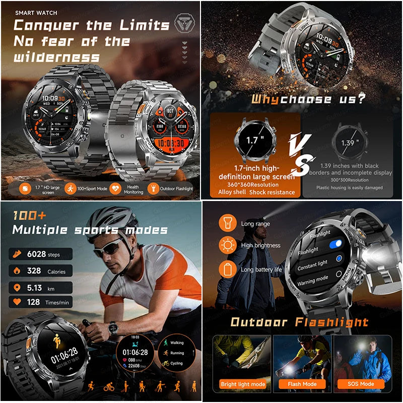 T-Rex 3 Military Grade 1000mAh Battery Smart Watch IP68 Waterproof GPS Bluetooth call AMOLED HD Men Sports 2026 New Smartwatch