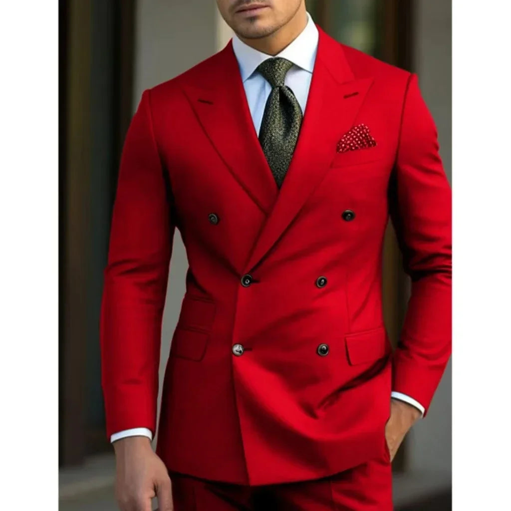 man 2 piece outfit set Pointed collar high-quality slim jackets men&
