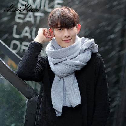 Maikun Thick Knitted Scarf For Men Fashion Winter Increase Simple Solid Color Scarf Men&