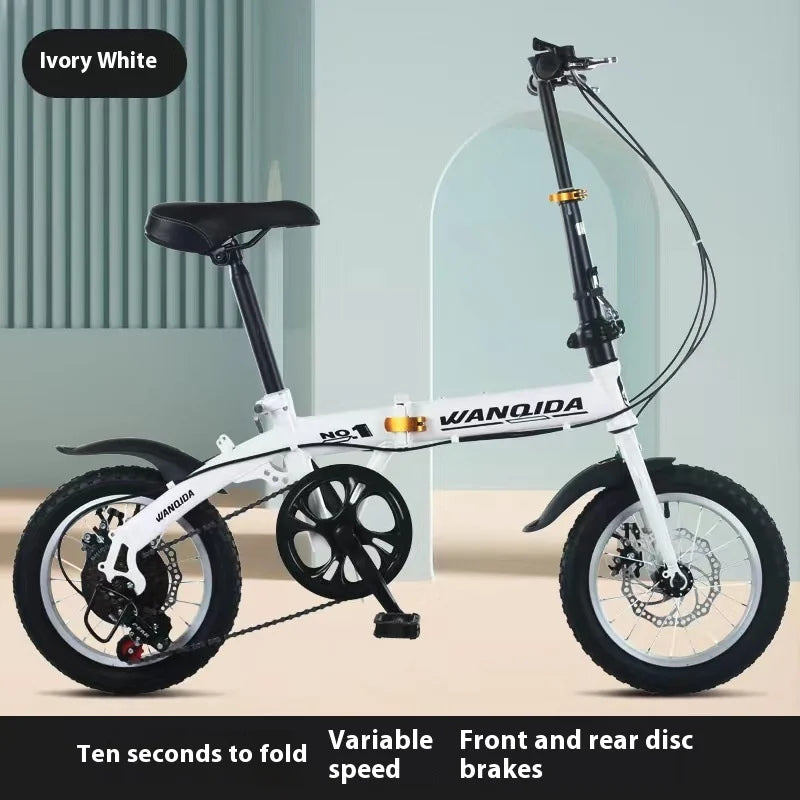 Cycling City Mini Folding Bicycle 14 Small Bike For Male And Female Students Portable Ultra Light Transmission Disc Brakes