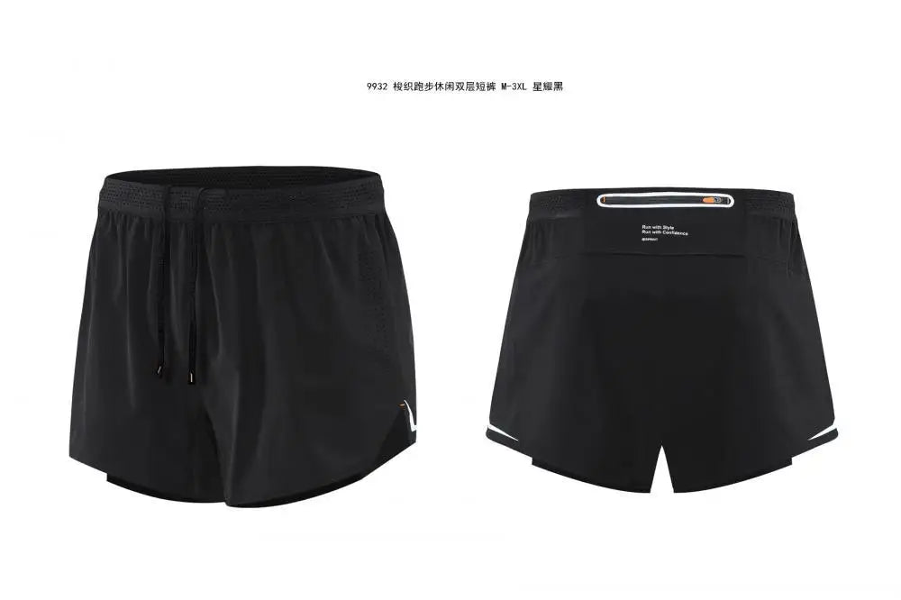 New Comb-woven Double-layer Running Shorts Men&