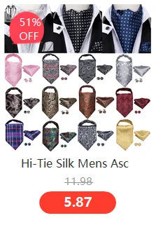 Hi-Tie Silk Mens Ascot Hanky Cufflinks Set Black Yellow White Paisley Cravat Tie Vest Dress Ascots Self Vintage Jacquard Woven