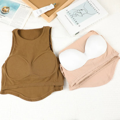 Summer Women Tank Tops Solid Color Camisole with padded Bra sexy Off Shoulder O Neck Elastic Tank Top Casual Sport Vest