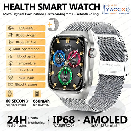 2026 New Smart Watch 2.04-inch AMOLED Screen Bluetooth Call IP68 Waterproof 650mA Sports Smartwatches Men Android Military-Grade
