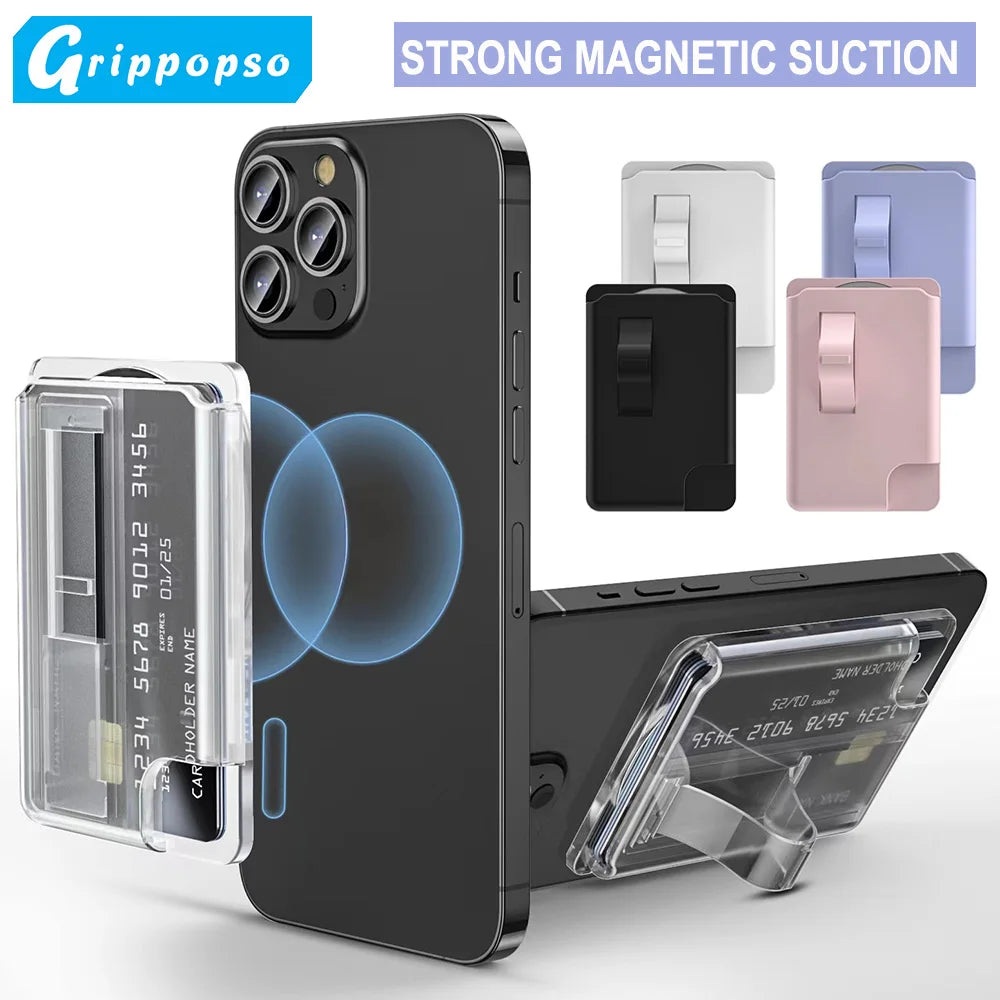 Grippopso Magnetic Wallet Universal Phone Card Holder Wallet Case for iPhone 16 15 14 Pro Max 14 13 with Grip Card Holder