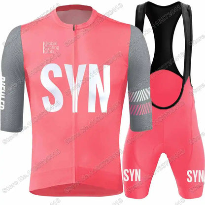 2025 SYN Cycling Jersey Set Pink Orange Green Grey Cycling Clothing Men Short Sleeve Kit Road Bike Shirt Suit Bicycle Bib Shorts