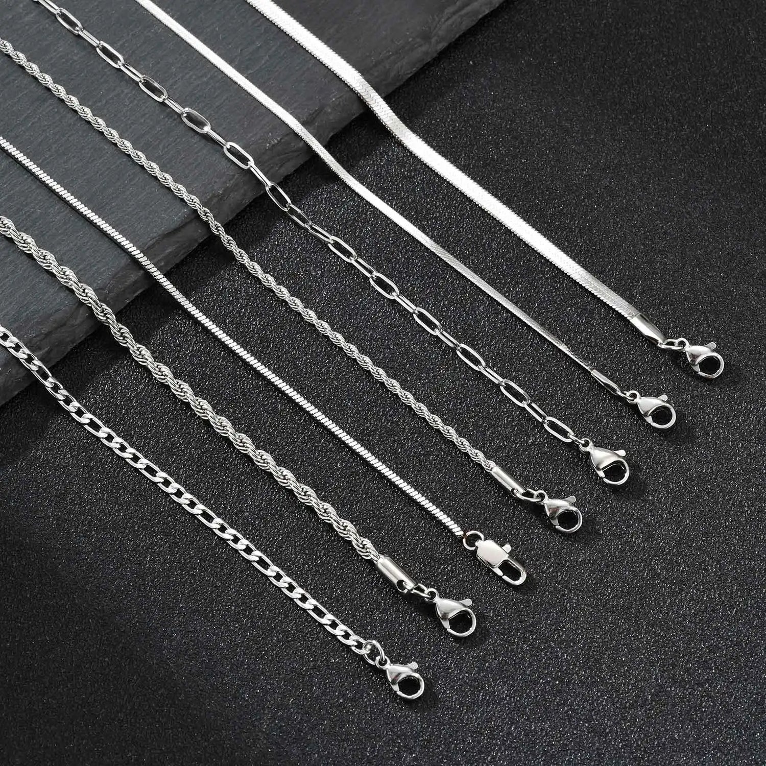 7pcs/set Simple Chain Bracelet for Men Women,Stainless Steel Silver Color Metal Chain Wristband,Basic Layered Jewelry Gift