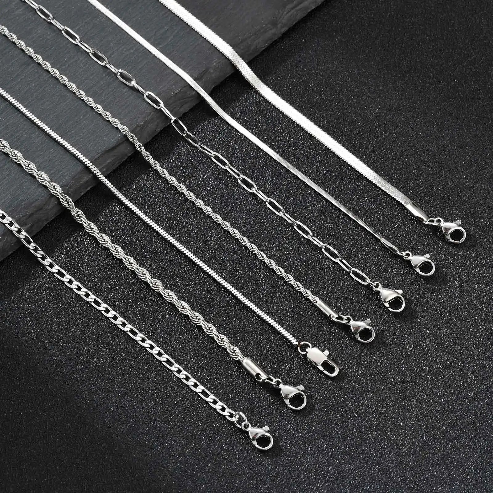 7pcs/set Simple Chain Bracelet for Men Women,Stainless Steel Silver Color Metal Chain Wristband,Basic Layered Jewelry Gift