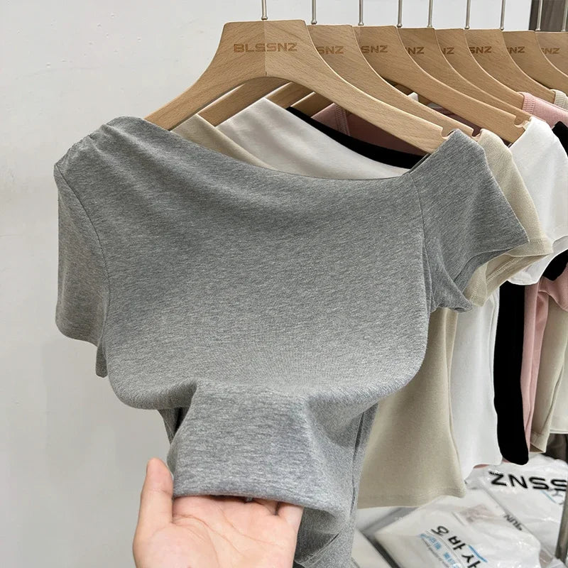 Womens Long Sleeve Off Shoulder T Shirts 2026 Tight Knit Sexy Slim Fitted Casual Women&