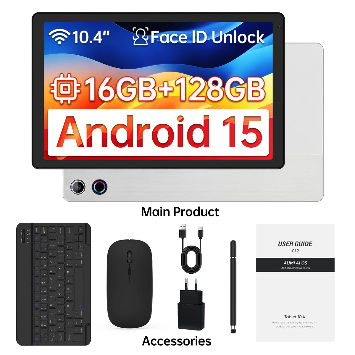 Android 15 Tablet 10.4 Inch 8-Core Processor 16GB RAM 128GB ROM 1TB TF Card Expand 5G/2.4G WiFi 5MP+8MP Camera Tablet Bundle