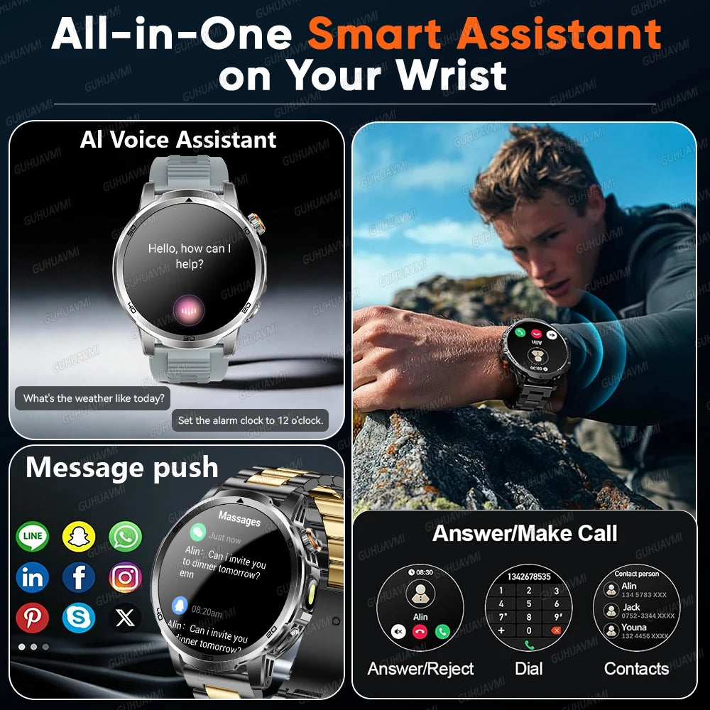 2026 New Military Outdoor Smart Watches 1.85 inch AMOLED 1000mAh Large Battery 10ATM Waterproof Call Sports Men Fitness Bracelet