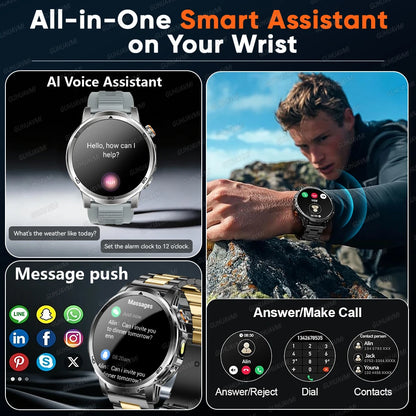 2026 New Military Outdoor Smart Watches 1.85 inch AMOLED 1000mAh Large Battery 10ATM Waterproof Call Sports Men Fitness Bracelet