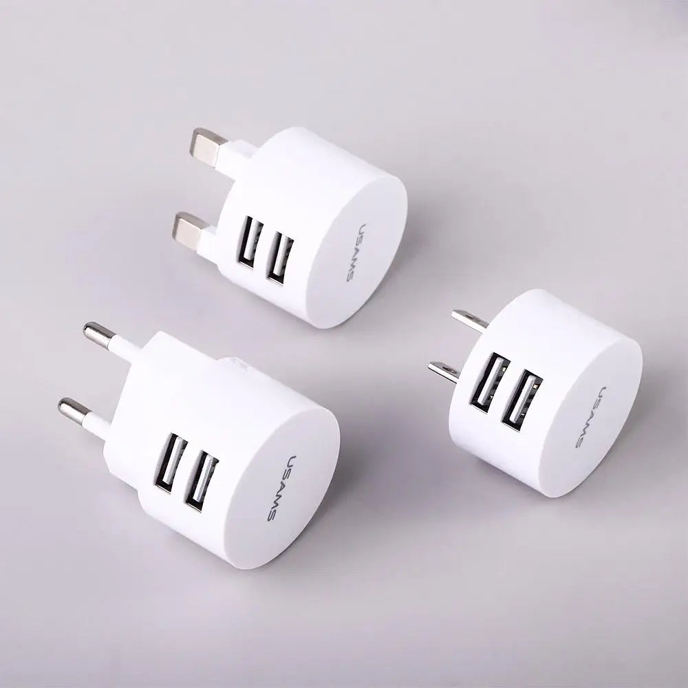 5V 2.1A Min EU UK US Plug Mobile Phone Charger for Mobile Phone 2 Ports White Travel Wall Charger