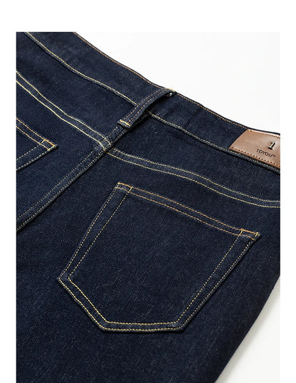 TOYOUTH Women Jeans 2025 Winter New Wool-Blend Elastic Retro Original Color Mid-Low Waist Wide-Leg Trousers