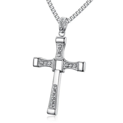316L stainless steel Fast Furious Movies Actor Dominic Toretto Rhinestone Cross gold color Pendant Chain Necklace Men Jewelry