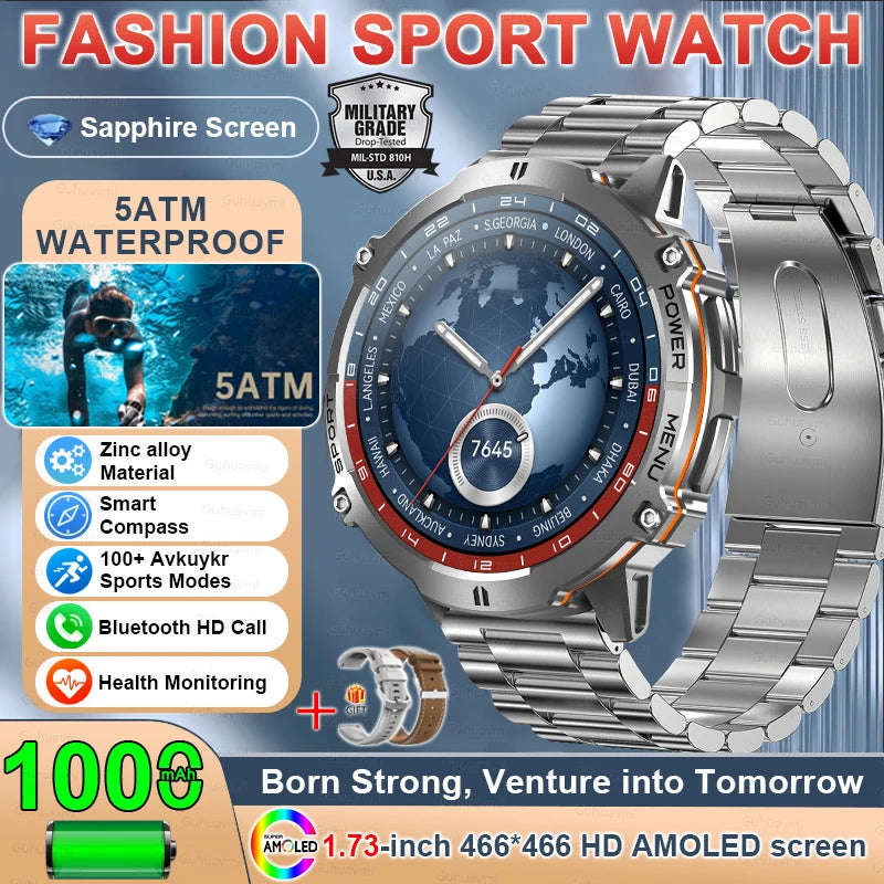 New TANK X3 1000mAh Large Battery Durable Adult Smart Watch GPS Compass Altimeter 5ATM Waterproof BT Call Sports Smartwatch Men