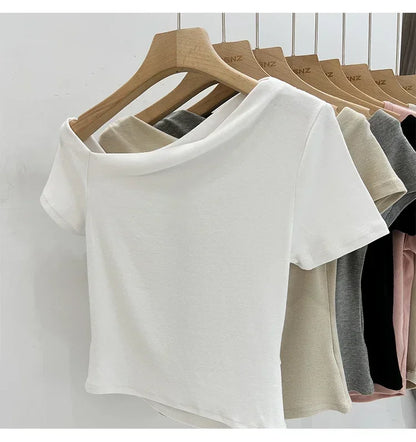 Womens Long Sleeve Off Shoulder T Shirts 2026 Tight Knit Sexy Slim Fitted Casual Women&