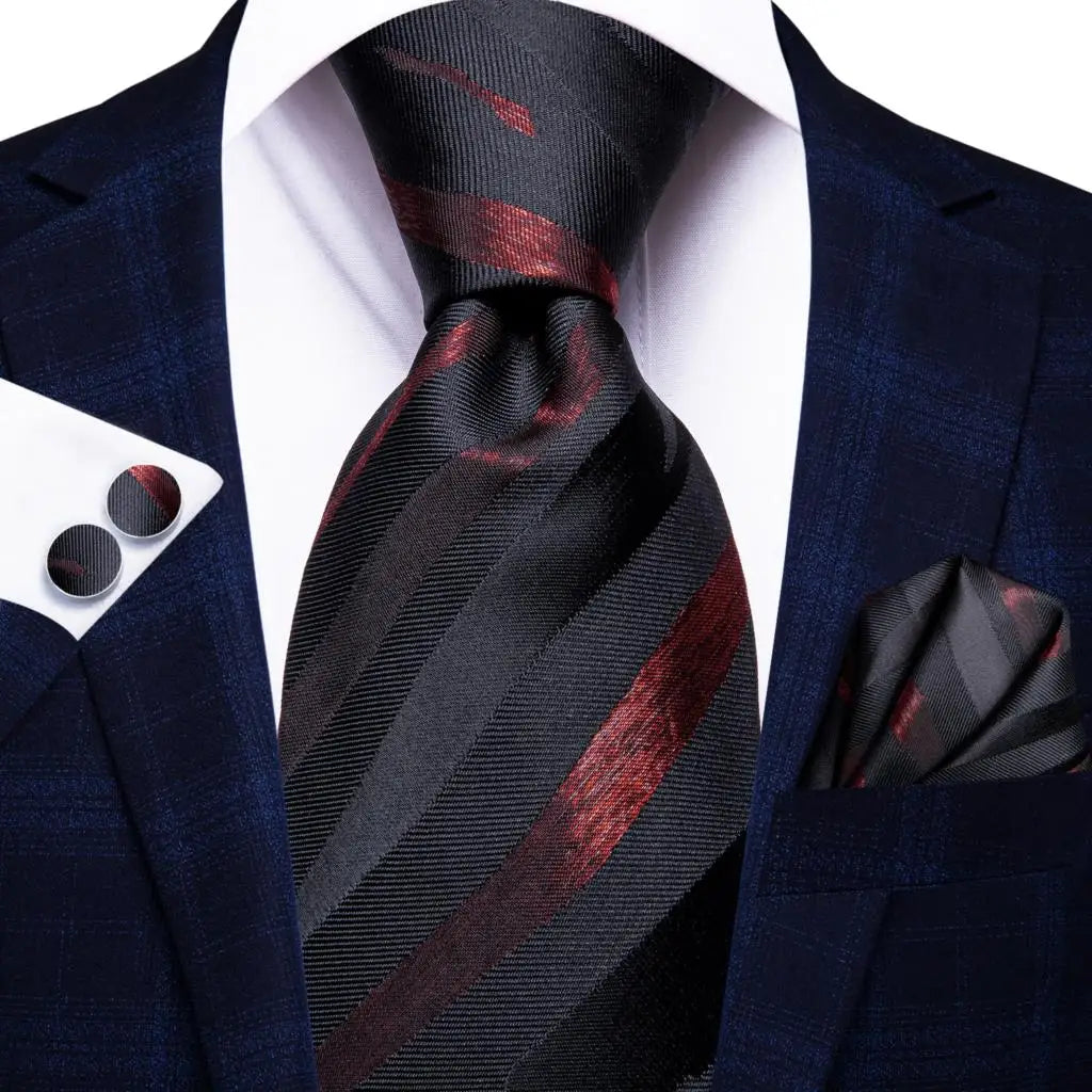 Hi-Tie Designer Burgundy Paisley 63inch Silk Mens Tie Extra Long Ties for Men Woven Classic 160cm Mens Necktie Pocket Square Set