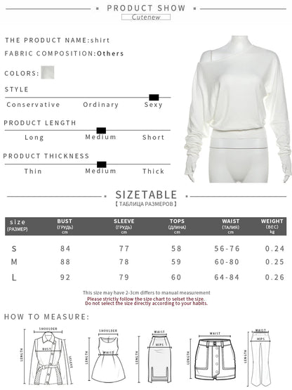 Cutenew Classic Basic Women Tees Autumn Solid Concise Full Sleeve Incline Shoulder Tops Female Casual All-matched Streetwear