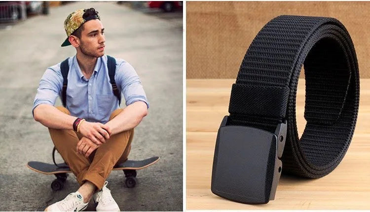 Tactical Belt for Man Golf Outdoor Casual Canvas Belt Black Training Trouser Belt Wide Automatic Buckle Nylon Belt Hunting Sport
