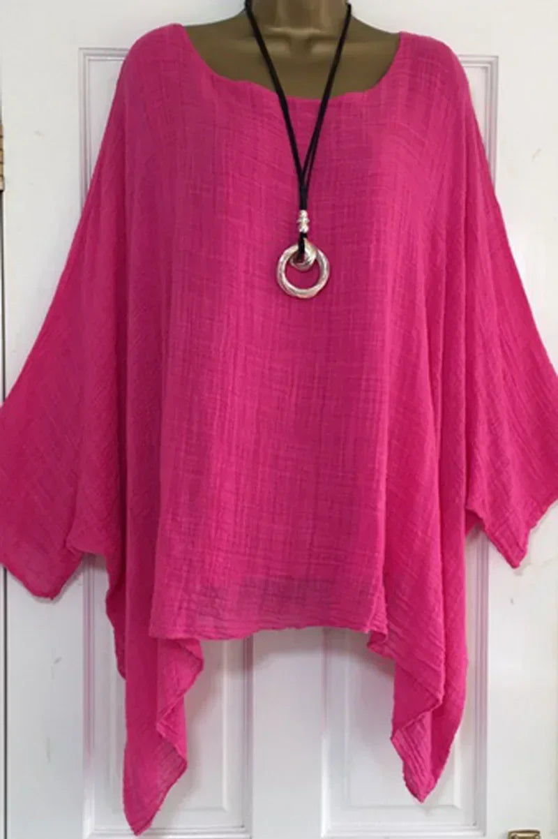 2024 Women t-shirts Plus Size 5XL T-Shirt Linen O Neck Casual Loose Shirt Summer Autumn New Solid Batwing Long Sleeve