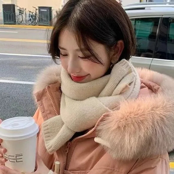 Sheep Wool Scarf for Men and Women, Couple Winter Thick Long Keep Warm Scarves, Solid Color Knitted Scarfs, Versatile and Warm