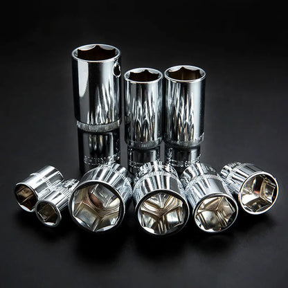 Hex Socket Wrench Head Set 1/4 3/8 1/2 Short Long Socket Deep Nut Driver Sleeve Spanner End Ratchet Tool With Holder