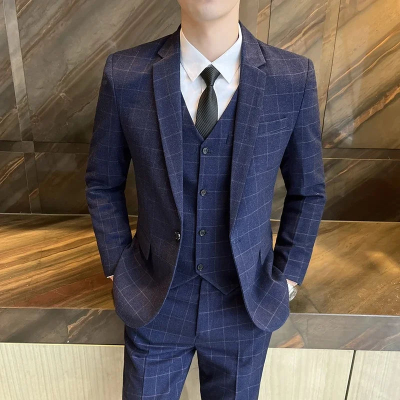 Suits  (blazer+ Vest + Pants) Men Fashion Business Casual Hosts Slim-fit Gentleman Wedding Work  Mens Suits 3 Piece M-5XL