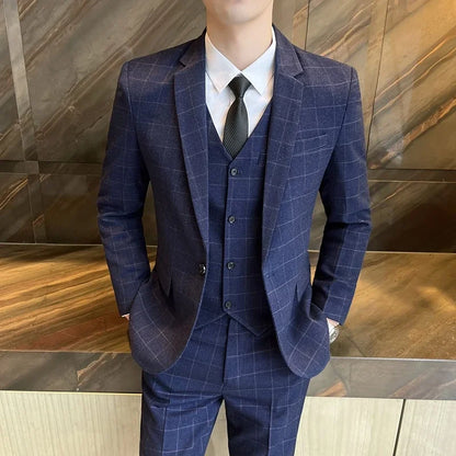 Suits  (blazer+ Vest + Pants) Men Fashion Business Casual Hosts Slim-fit Gentleman Wedding Work  Mens Suits 3 Piece M-5XL