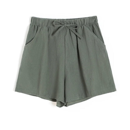 Women Summer Cotton Shorts Casual Solid Pockets Basic Shorts Elastic Waist loose shorts Soft Cool female Outwear Shorts