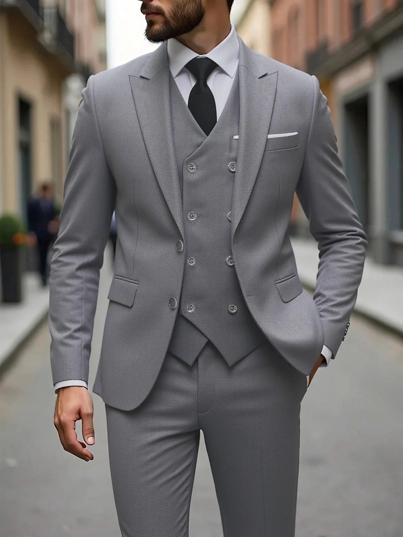 Classic Wedding Tuxedos Slim Fit Bridegroom For Men 3 Pieces Groomsmen Suit Male Formal Business Men Suits(Jacket+Vest+Pants）