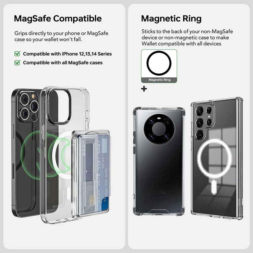 Magnetic Wallet,Compatible with MagSafe Wallet,3-Card Holder,Phone Card Holder For Secure-Grip Finger Loop
