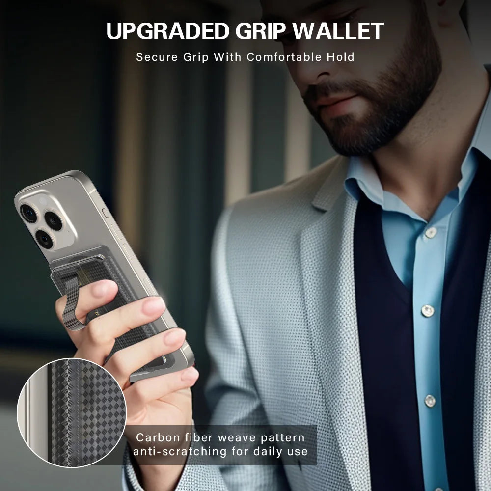 Grippopso Universal Magnetic Wallet Case Men Women Phone Card Holder Wallet With Finger Ring Holder Anti-scratch Card Case