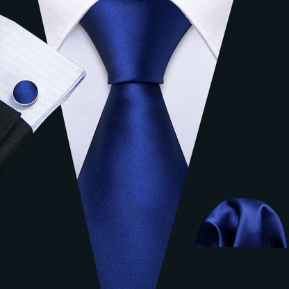 Barry.Wang Navy Royal Sky Blue Silk Men Tie Hanky Cufflinks Set Jacquard Teal Cyan Turquoise Necktie for Male Wedding Business