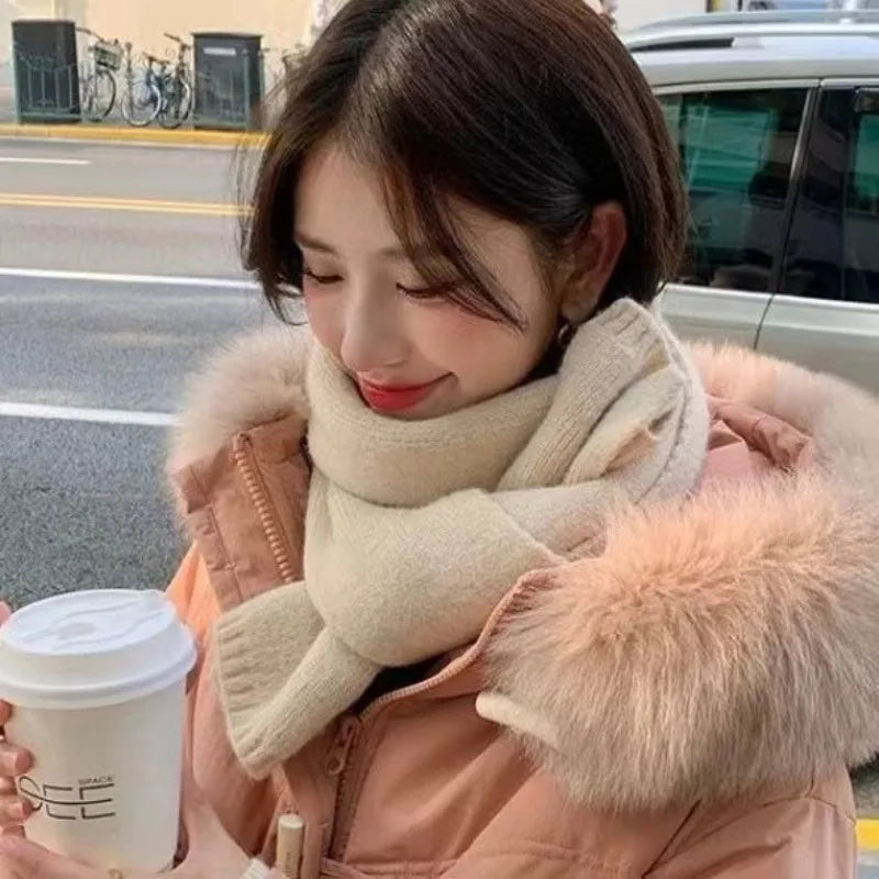Sheep Wool Scarf for Men and Women, Couple Winter Thick Long Keep Warm Scarves, Solid Color Knitted Scarfs, Versatile and Warm