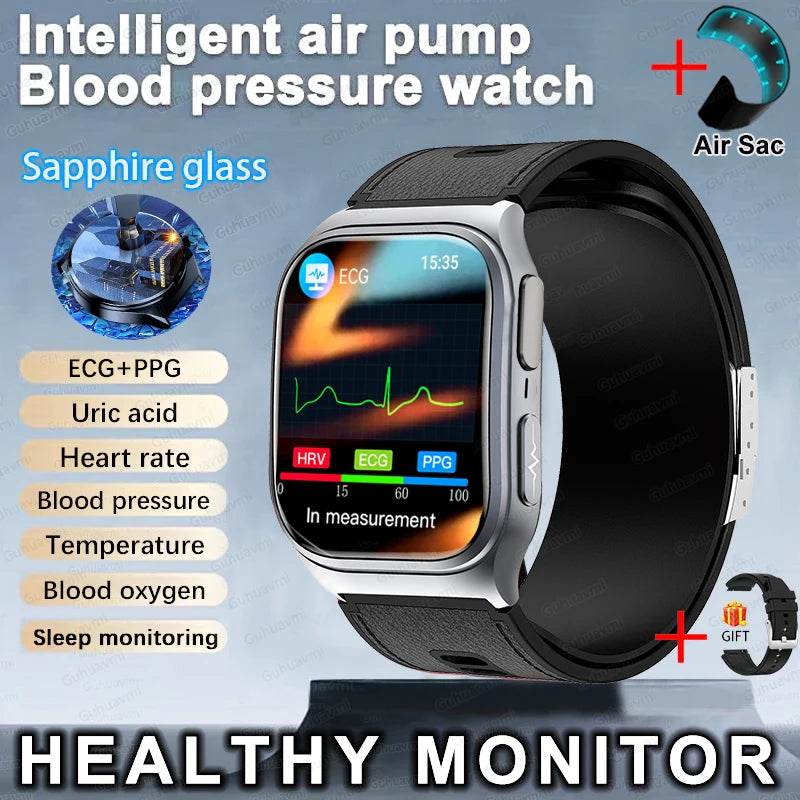 GUHUAVMI New Smart Watch Airbag air pump measurement Blood pressure Health Sport 2.06 inch AMOLED retina touch screen Smartwatch