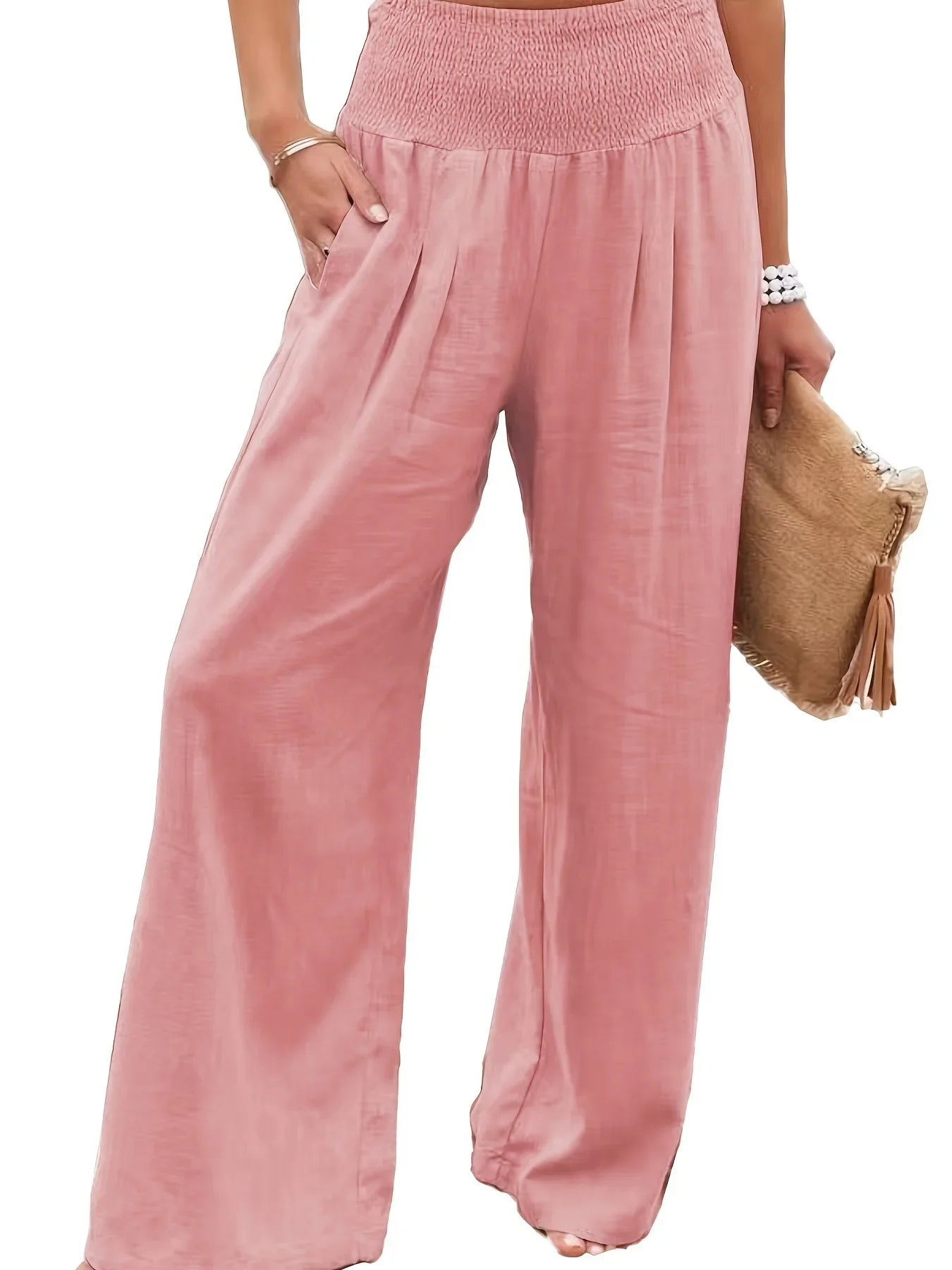 Casual Pants, Casual Style, Drawstring, Distressed Mid Waist,Women&