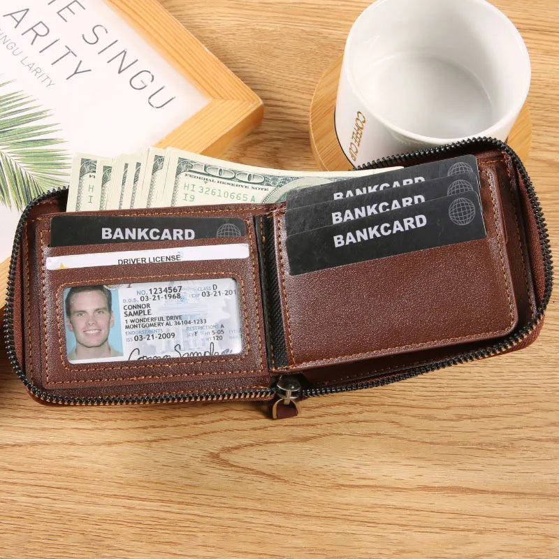 Vintage Credit Card Holder Men Wallets Business Short Coin Purse Zipper Hand Money Bag  Bank Cardholder Case Small Male Walet