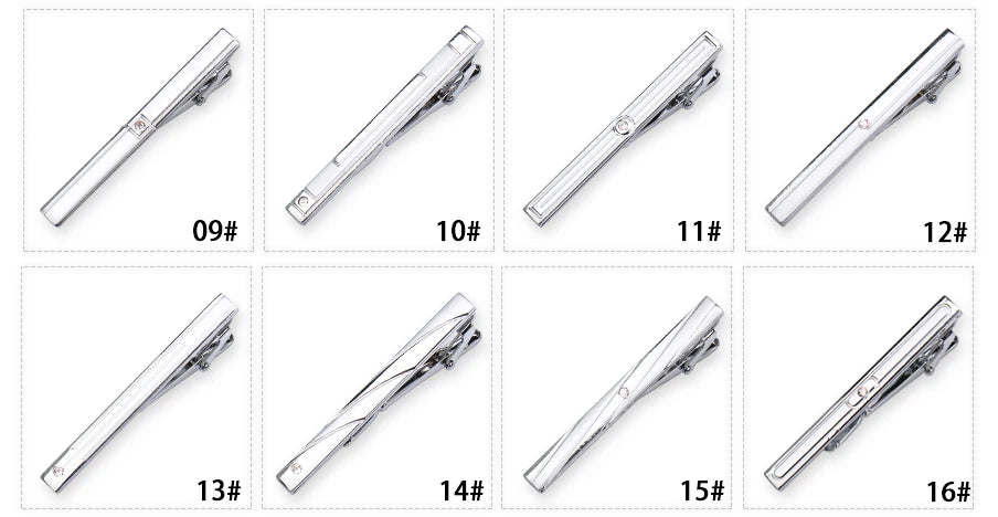 8pcs Tie Clips Metal Diamond With Box For Men Wedding Mens Necktie Clips Set Chrome Stainless Steel Jewelry Gentleman Ties Pin