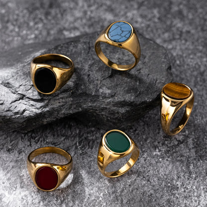 Luxurious Retro Black Agate &amp; Tiger Eye Stone Men Women  Trendy Ring - Casual Fashion, 316L Stainless Steel Handmade Jewelry