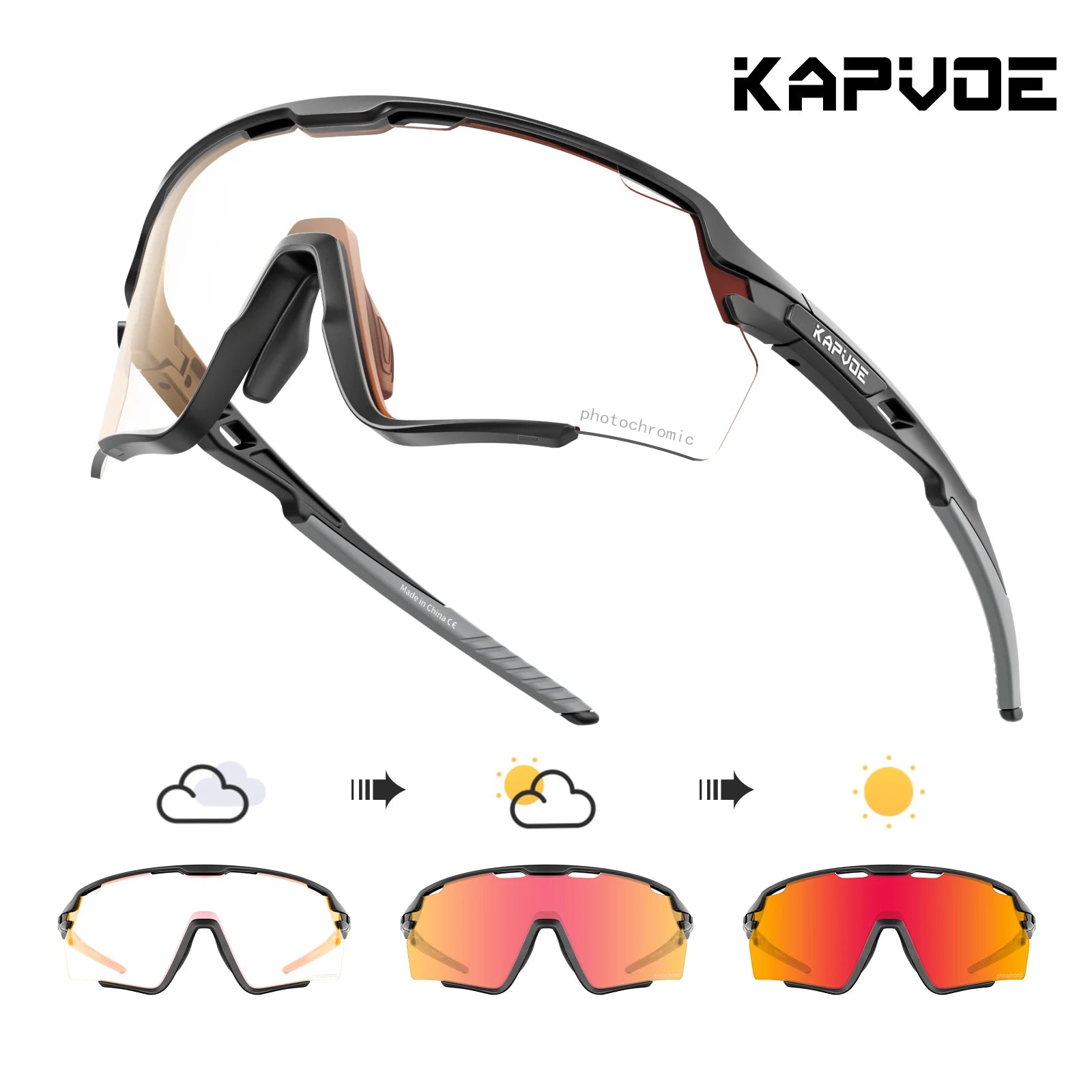 Kapvoe Cycling Glasses Photochromic Cycling Sunglasses UV400 MTB Sports Eyewear Outdoor Bicycle Goggles Bike Cycling Equipment