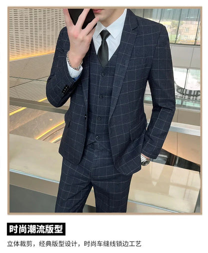 Suits  (blazer+ Vest + Pants) Men Fashion Business Casual Hosts Slim-fit Gentleman Wedding Work  Mens Suits 3 Piece M-5XL