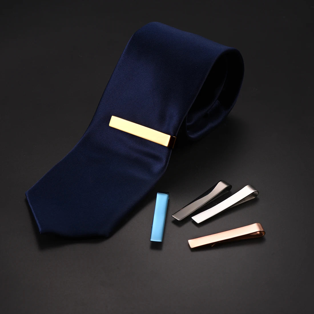 U7 Stainless Steel 5pcs/set Tie Clips for Men Flat Clip Mix Metal Colors Necktie Gift for Him Daily Jewelry Set