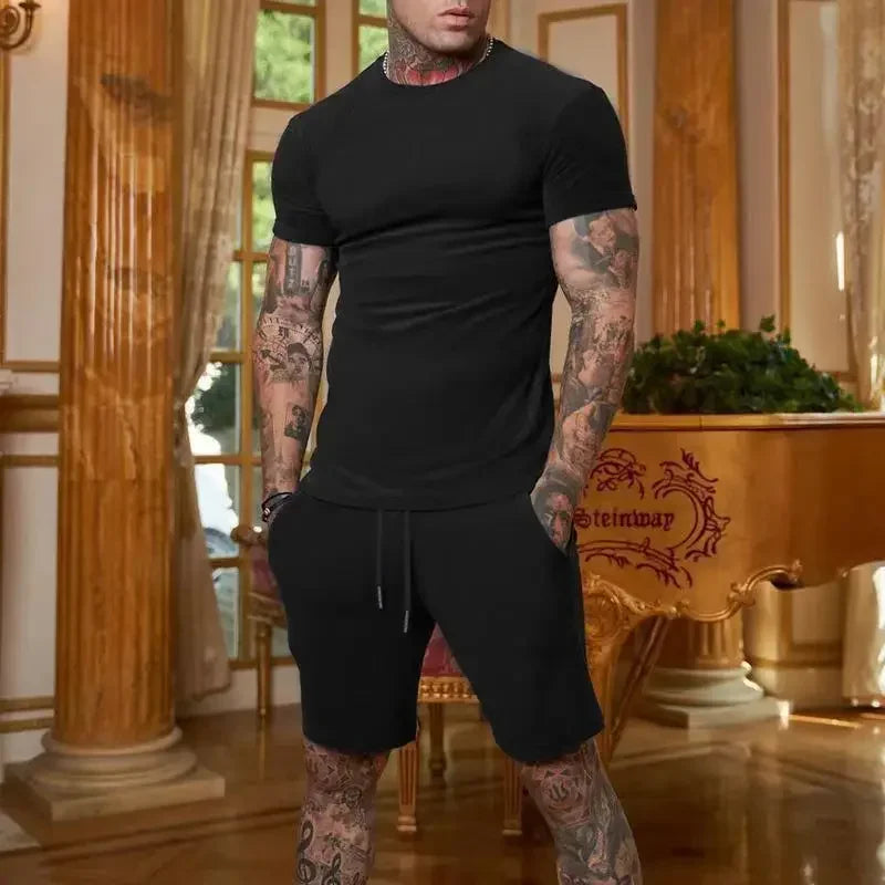 Casual summer outdoor sportswear set for men breathable T-shirt and shorts casual and fashionable two-piece sportswear