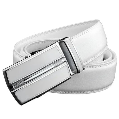 Men &amp; Women Elegant White Belt - Genuine Leather, Automatic Buckle, 3.5cm for Jeans